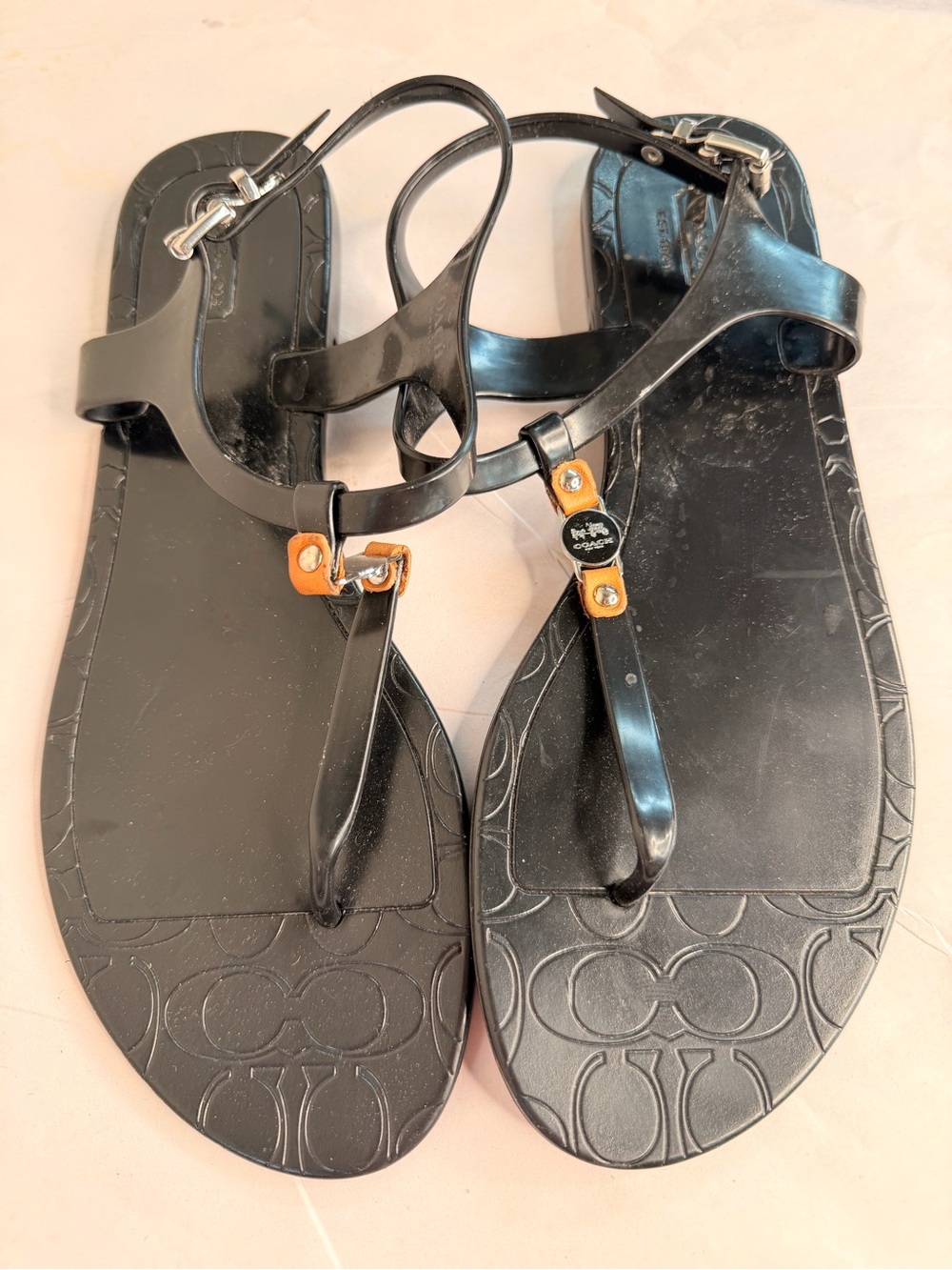 Coach Piccadilly black jelly thong sandal